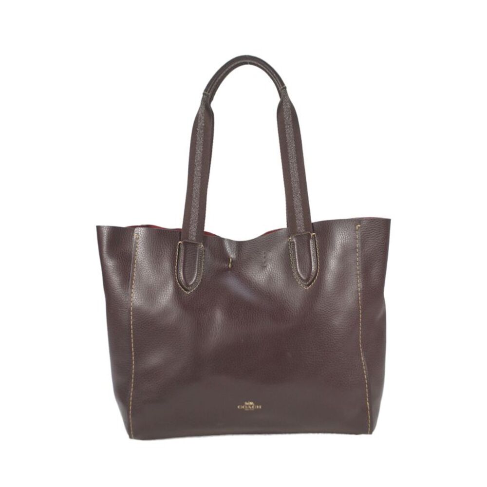 Coach Womens Leather Button Closure Derby Tote Shoulder Handbag Brown